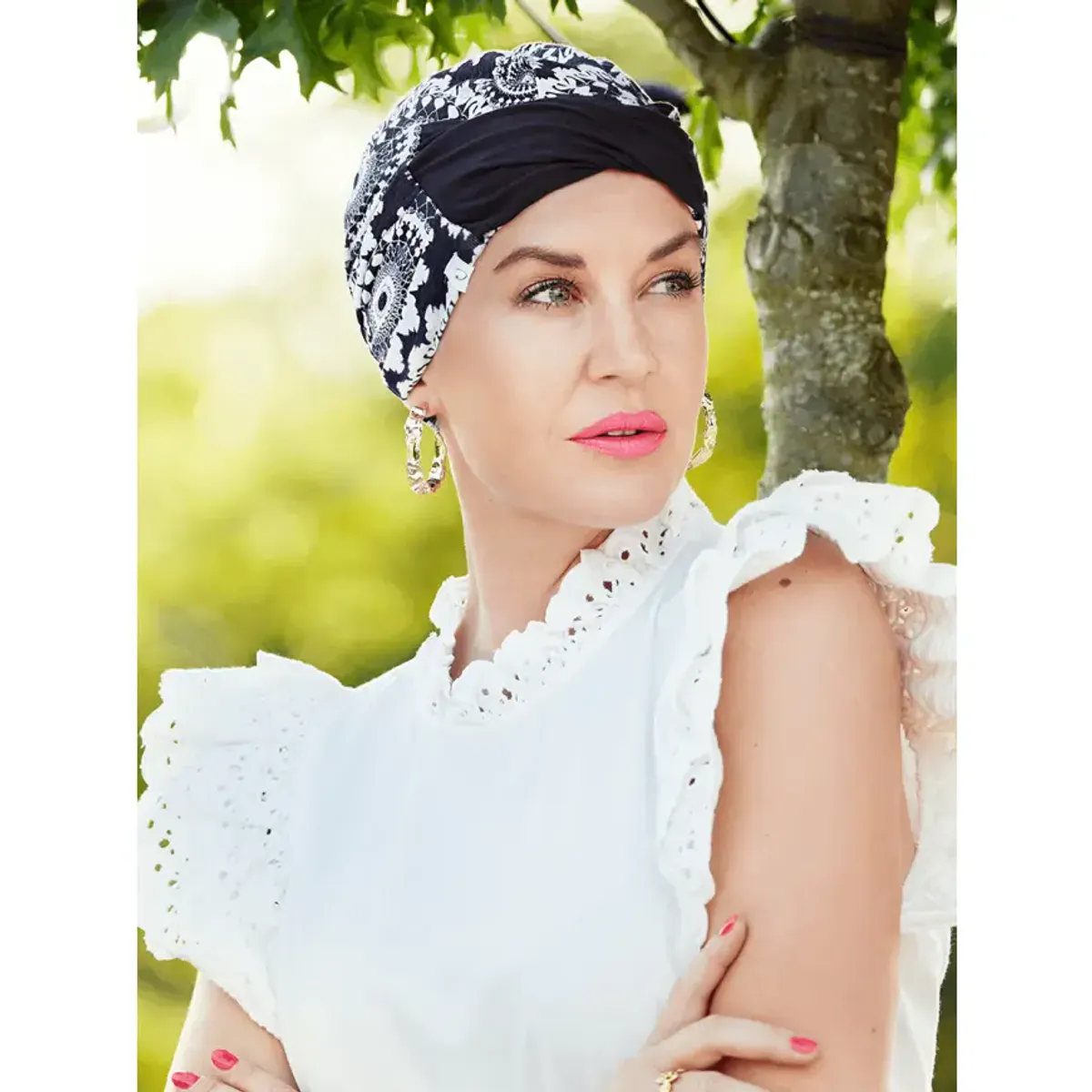 Hodeplagg Amia Turban printed linen